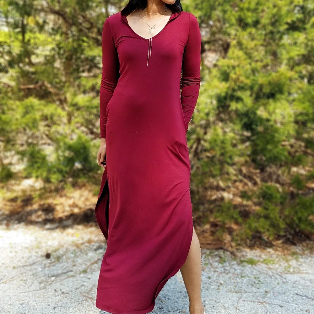 Burgundy Hoodie Maxi Dress